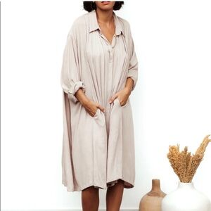 MYRAH PENALOZA Beige Kundalini Bamboo Rayon Button Gown One Size Dress.